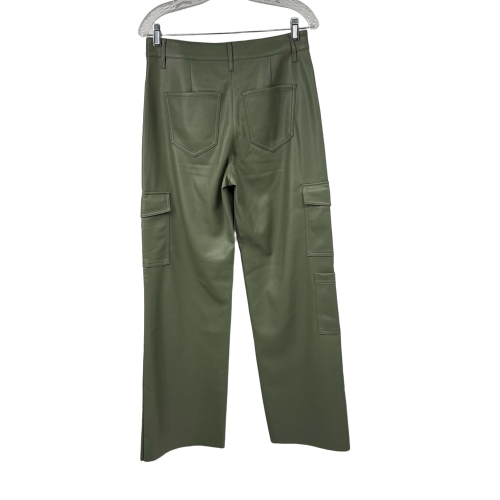 NWT Express Pants Womens 8R Green Cargo Wide Leg Faux Leather Relaxed - Picture 2 of 10